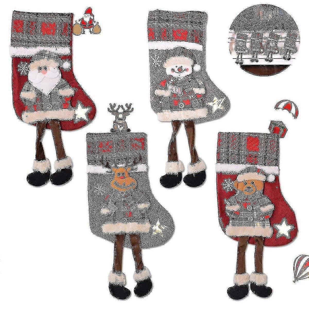 4pcs Natal Stocking Natal Stocking Christmas Boot pendurado --