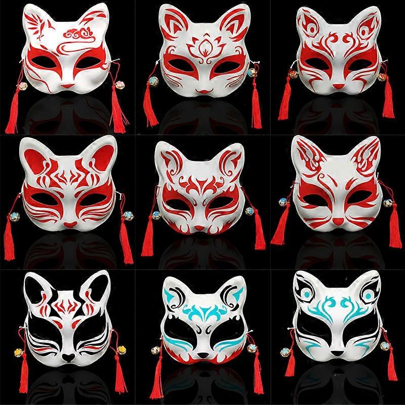 Masque Anbu Kitsune Renard Japonais Peint à La Main - Plein Visage Pour Cosplay