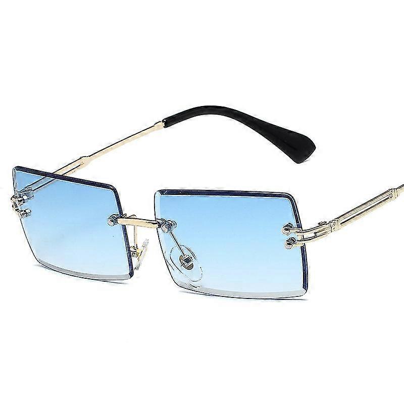 Small Rectangle, Borderless Square, Sunglasses Gold Frame Gradient Blue