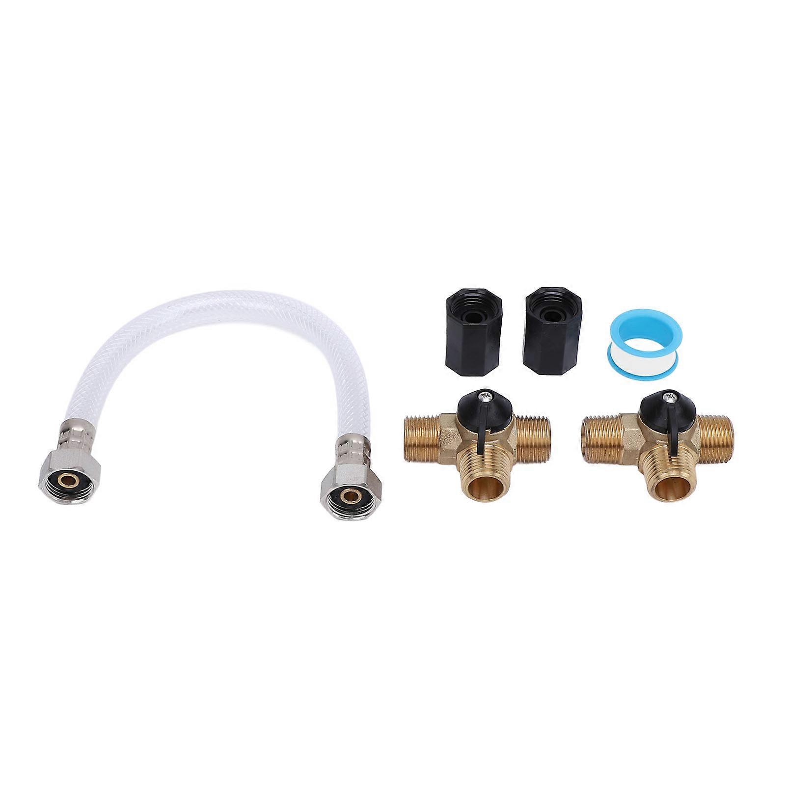 RV Water Heater Bypass Kit 12 Inch Reinforced Hose 1/2 NPT Brass Tee Valves Pipe Fittings and Sealing Tape Set