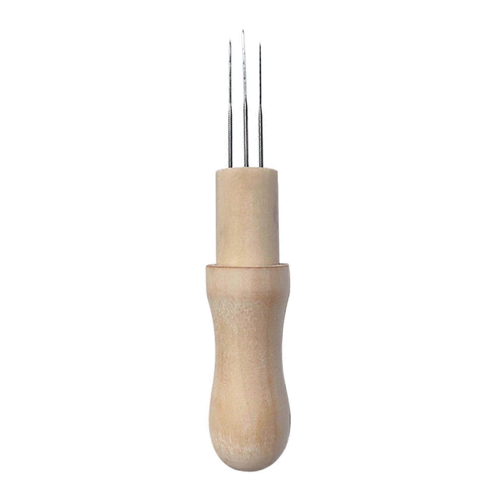 Wool Felting Needles 3 Needle with Solid Wooden Handle Awl Craft Tools for DIY Handmade Wool Felt Stitch Punch Felting Tool Supplies