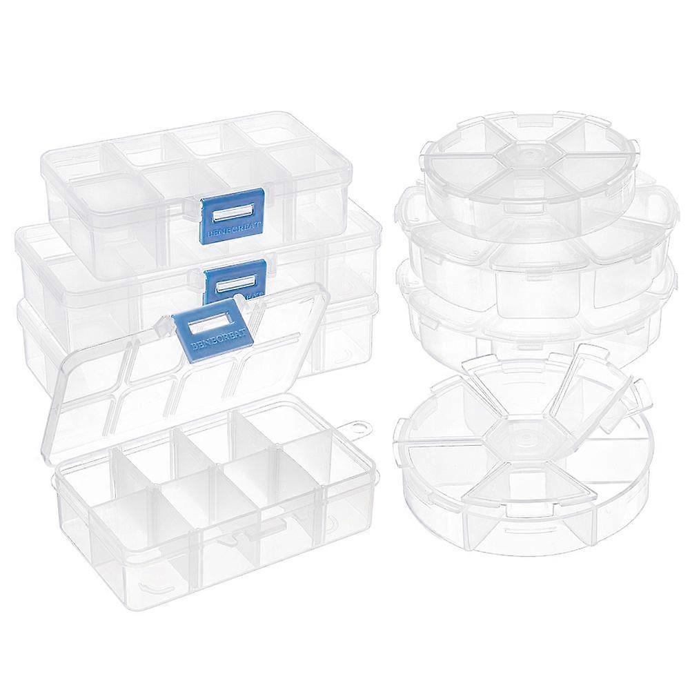 Plastic Bead Storage Containers Flat Round and Rectangle Clear 8~13.5x7~10.5x2~3cm 8pcs/set