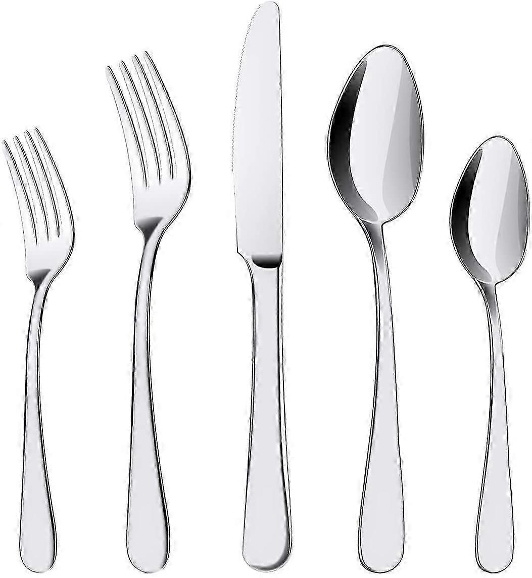5-Piece Stainless Steel Flatware Set with Knife, Fork, and Spoon