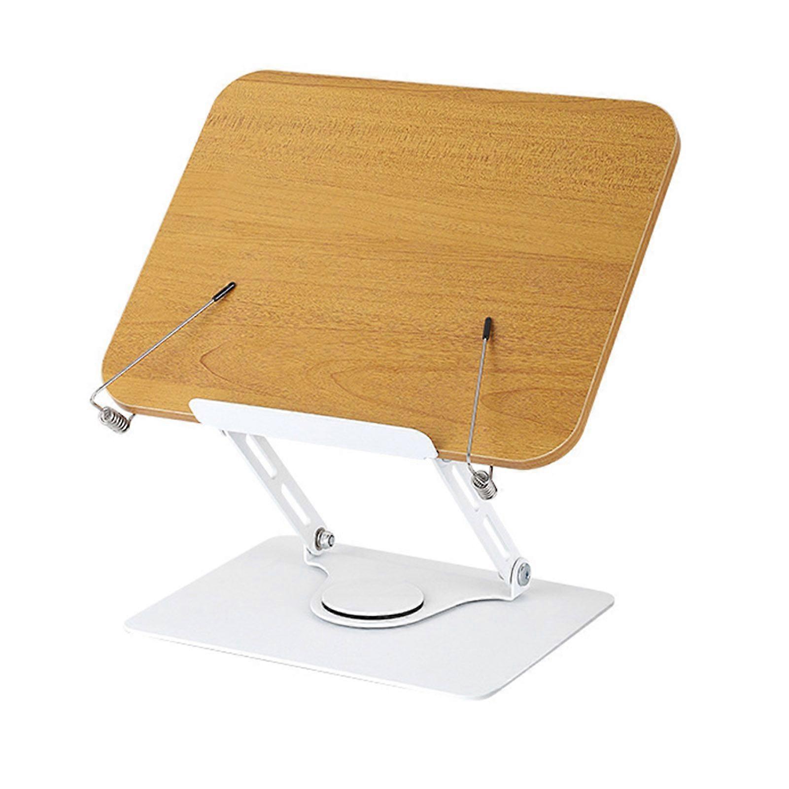 Wooden Book Holder Liftable Reading Stand with 360 Swivel Base Elastic Page Clips Reading Holder for Music Scores Recipes