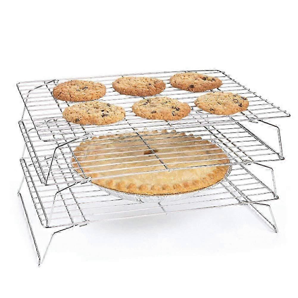 3-Tier Cooling Rack,Collapsible Folding Stackable Baking Wire Racks for Bread Cake, Biscuits, Cakes