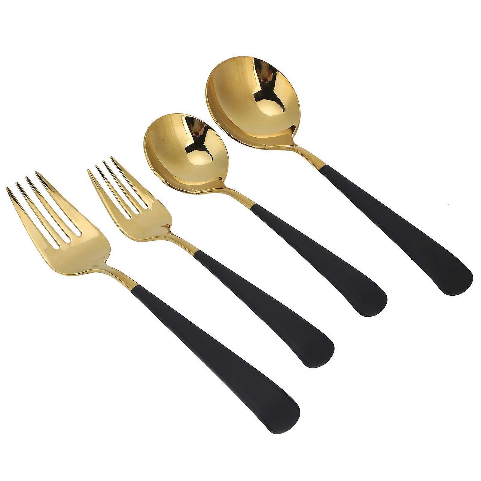 Stainless Steel Cutlery Set Dinner Spoons Fork Dinnerware Tableware Flatware Sets for PartiesBlack Gold
