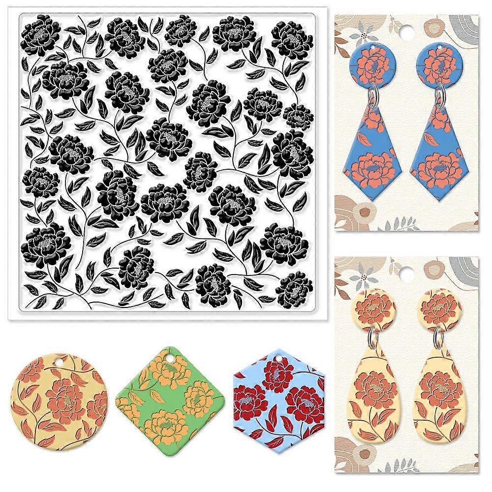 1pc Silicone Clay Texture Mat Clay Modeling Pattern Pad September Peony 140x140x3mm