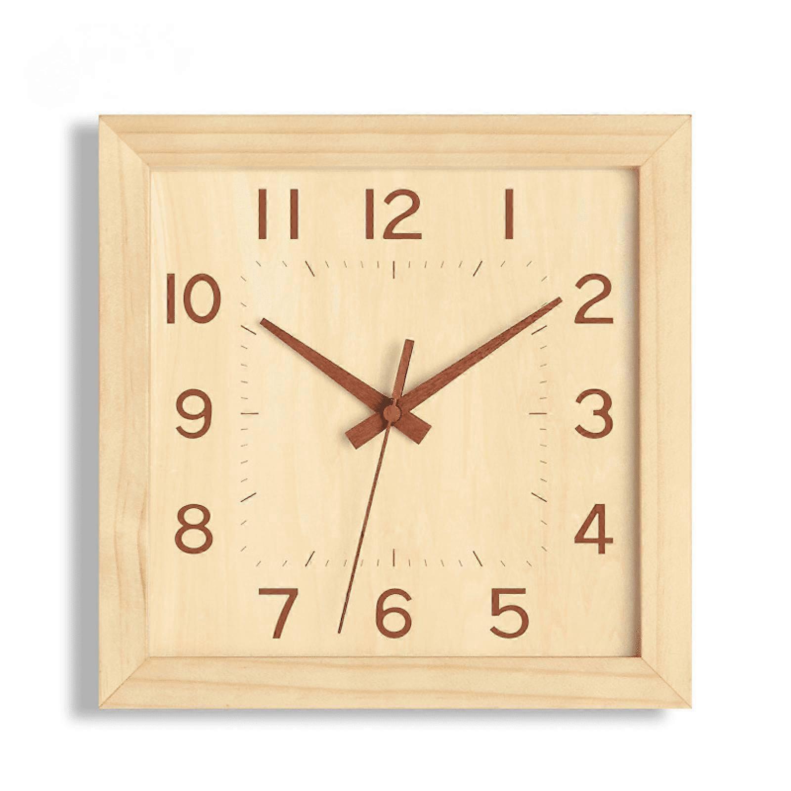 Silent Wall Clock, 8 in Non-Ticking Wood Wall Clock Battery Operated with Sweep Quartz Movement Square Decorative