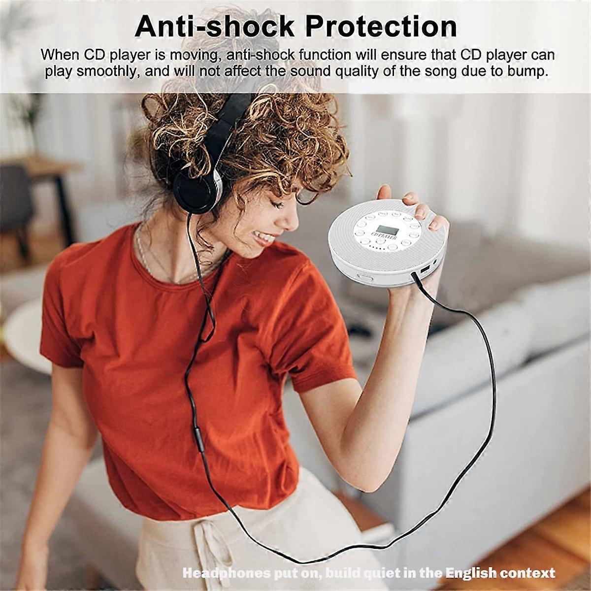 Bluetooth CD Player Portable Stereo Sound System Rechargeable Playback CD/CD-R/CD-RW/MP3 USB AUX IN