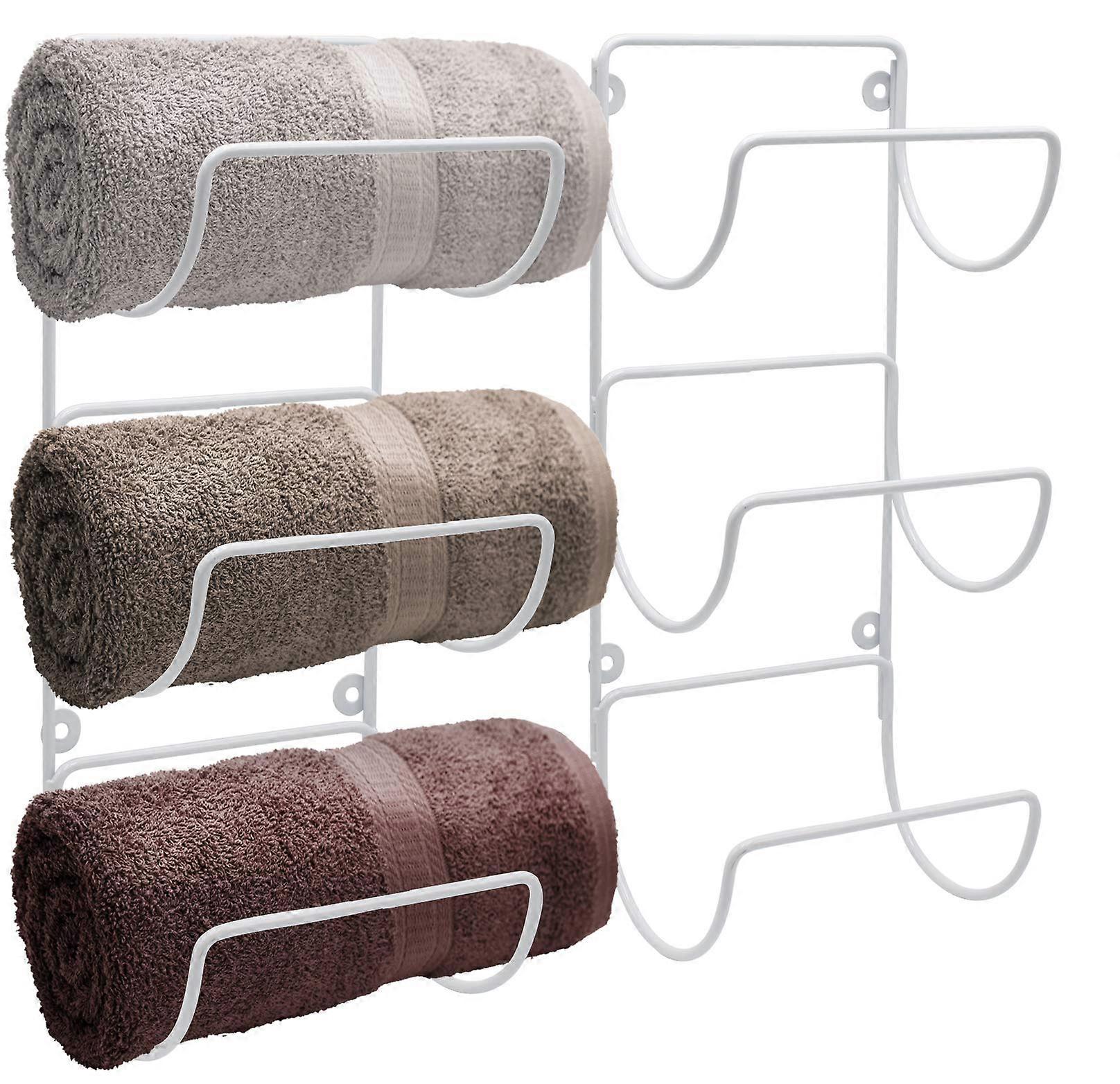 Towel Rack Shelves Wall Mounted for Rolled Bath Towels Washcloths and Linens, Rustic Wood Finish, Space-Saving Design