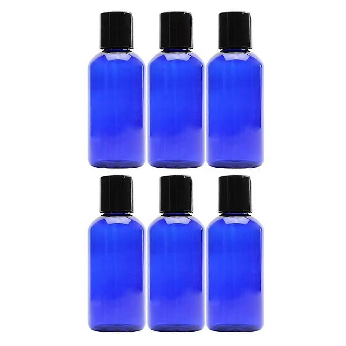 6 Pack Cobalt Blue Plastic Squeeze Bottles with Disc Top Cap