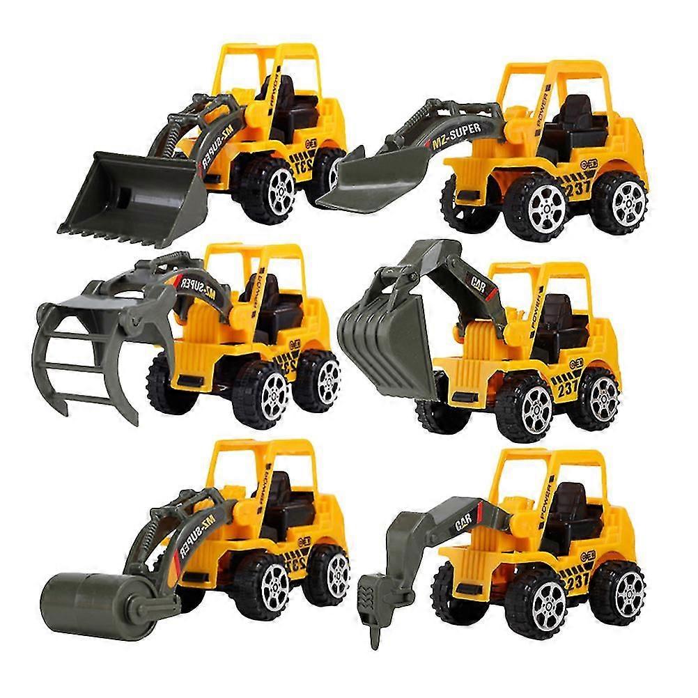 6 stuks Kids Car Toys Wrijving Aangedreven Voertuigen Engineering Voertuigen Speelgoed Bouw Vrachtwagen Speelgoed Graafmachine Digger Speelgoed