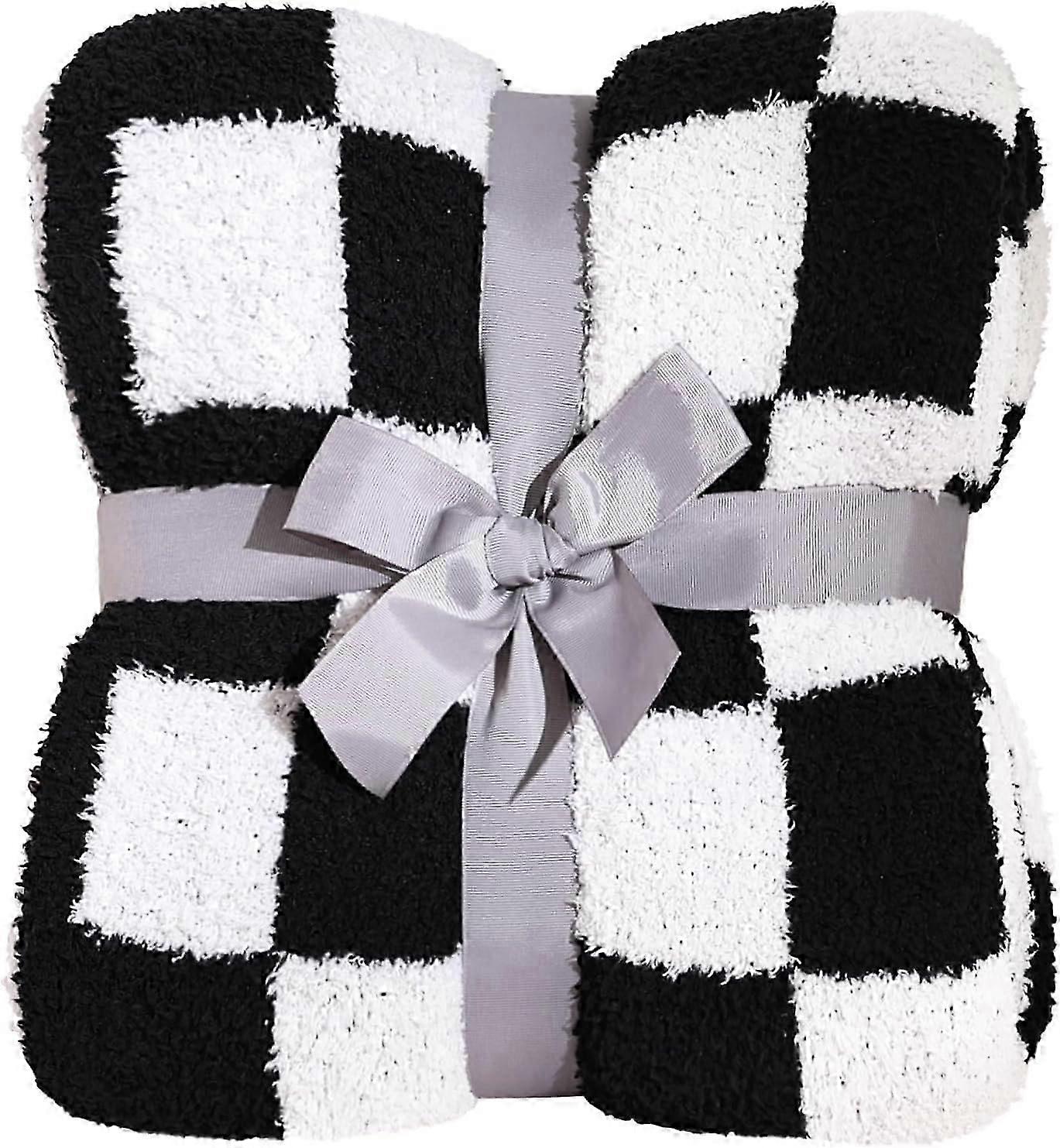 unique Checkered Blanket, Ultra Soft Black and White Checkered Throw Blanket, Warm