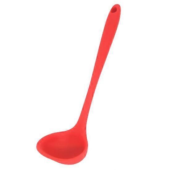 Soup Spoon Comfortable Grip Long Handle Hanging Hole Food-grade Non-stick Silicone Spoon Portable Mixing Scoop Kitchen Gadget