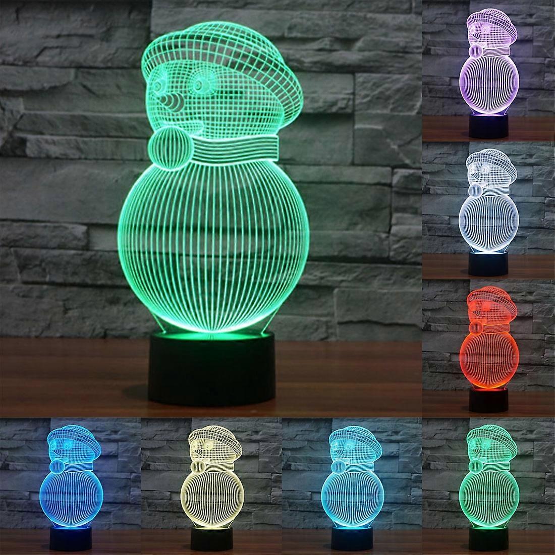 Snowman Style 3D Touch Switch Control LED Light , 7 Color Discoloration Creative Visual Stereo Lamp Desk Lamp Night Light