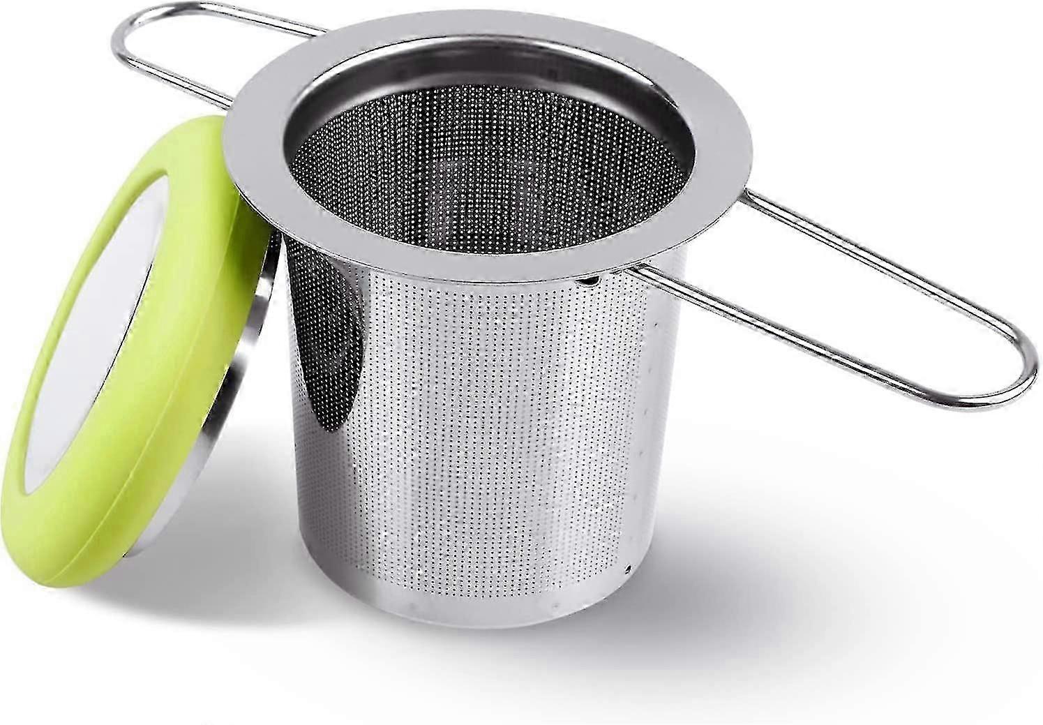 Fenshine الشاي Infuser الفولاذ المقاوم للصدأ مصفاة الشاي مقبض قابل للطي فلتر الشاي غرامة إضافية شبكة مصفاة تخمير سلة مع غطاء لأوراق الشاي فضفاضة (الأخضر