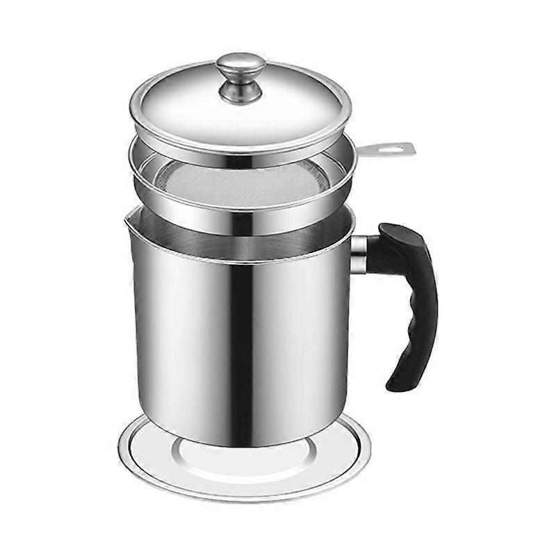 Bacon Grease Container With Strainer,Metal Stainless Steel Oil Container, Pot Fat Storage With Lid, Easy Grip Handle Suitable For Storing Frying Oil
