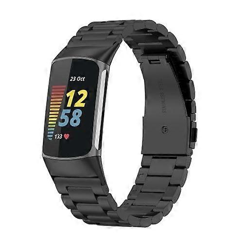 For Fitbit Charge 5 Three-bead Stainless Steel Watch Band