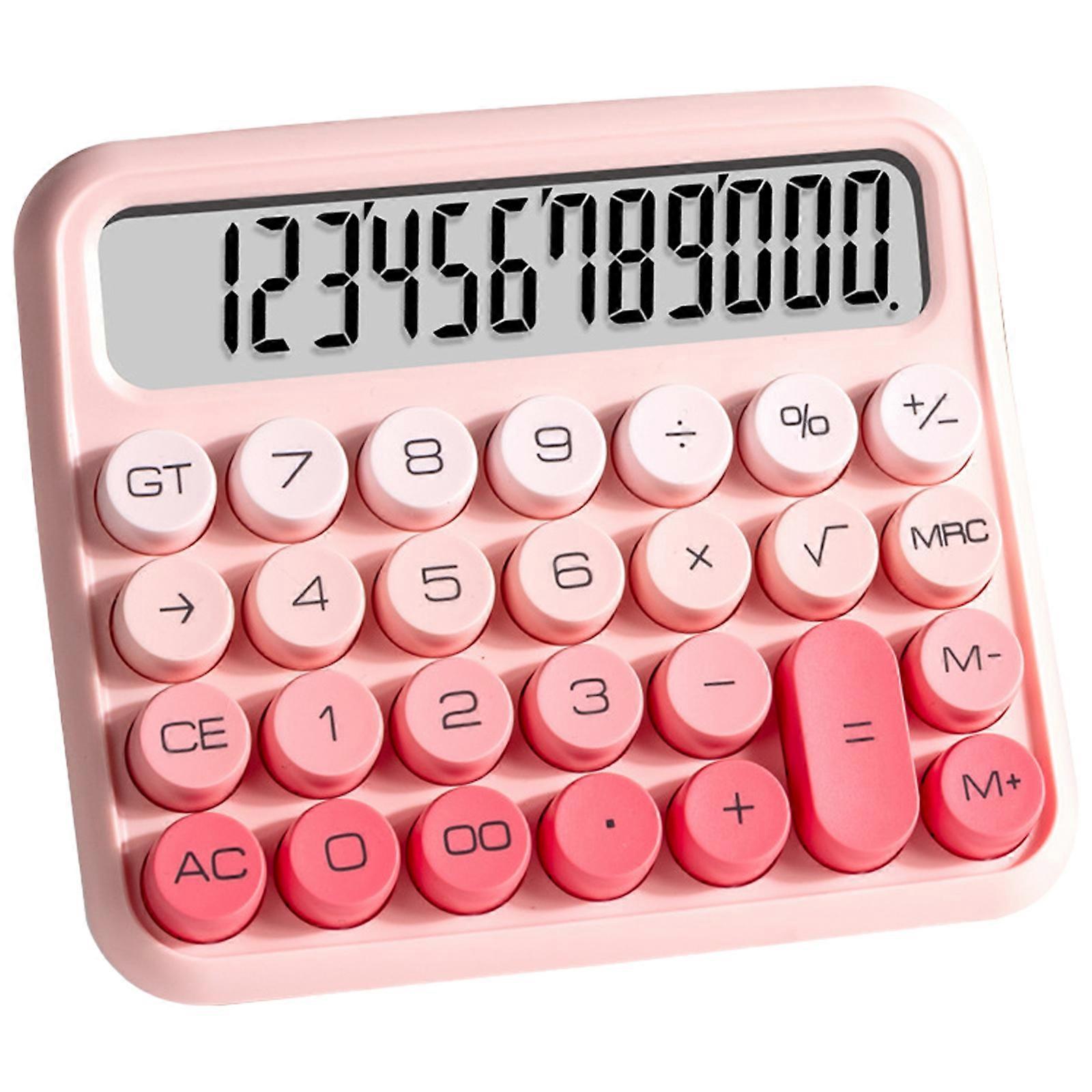 Colorful Desk Calculator With 12Digit LCD Display,Large Round Button Mechanical Keypad Calculator for Office School Use Pink