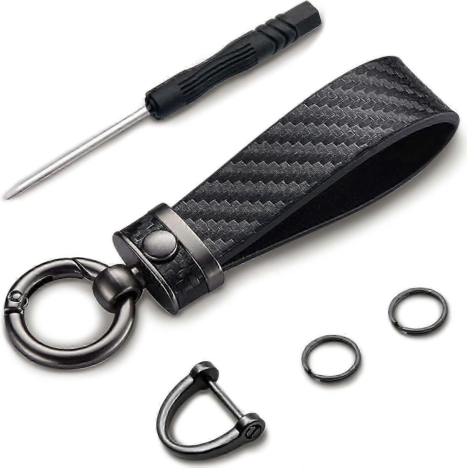 Carbon Fiber Style Car Keychain - Universal Detachable Leather Keychain
