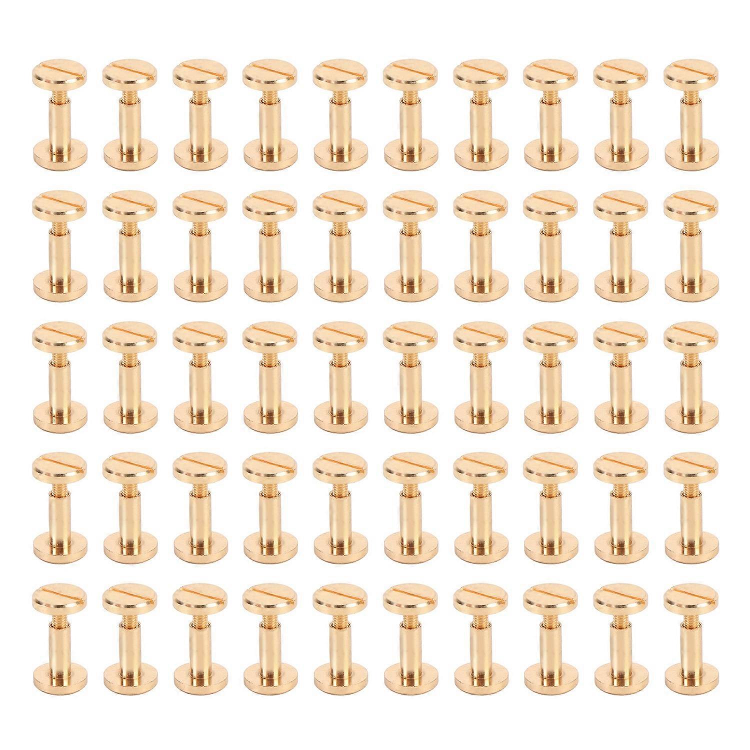 50Set Screws Leather Rivets Multifunctional Flat Slot Head Book Binding Posts Nail Rivets Gold