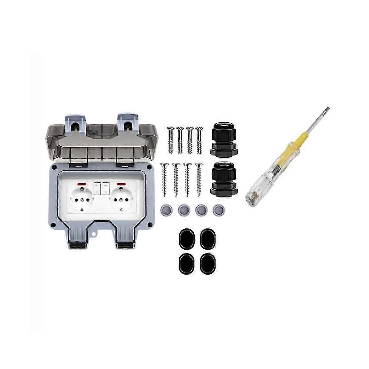 Outdoor Socket Waterproof Socket with Switch Indicator Light, Wall Socket Wet Room Surface-Mounted