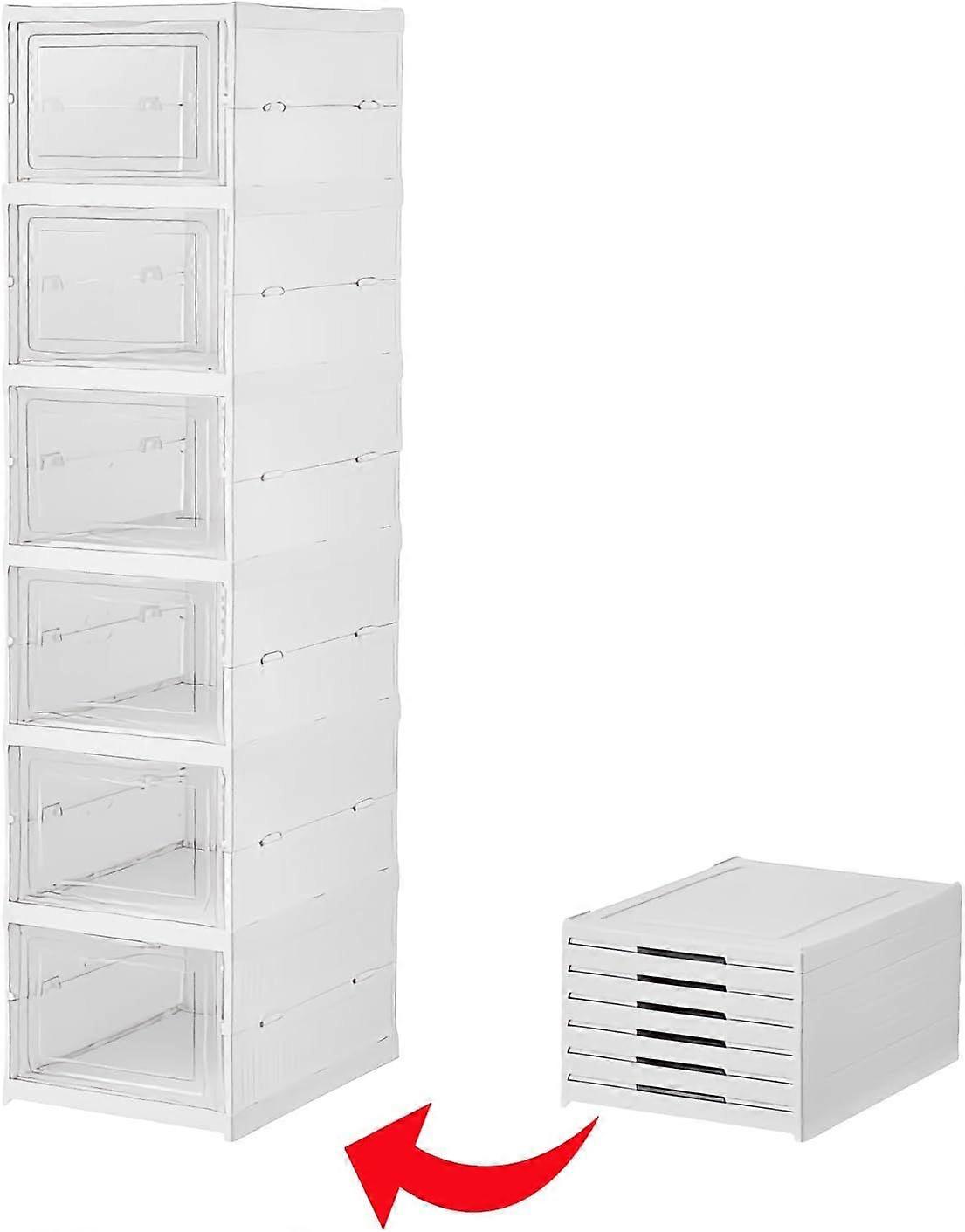 1PCS Plastic Shoe Organizer - Stackable and Foldable 6-Tier Shoe Boxes for Closet, Clear and Space-Saving Sneaker Containers