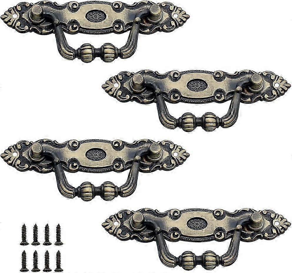 4 Pcs Drawer Handle Old Zinc Bronze Drawer Pull Handle Vintage Furniture Decoration Handle BYH