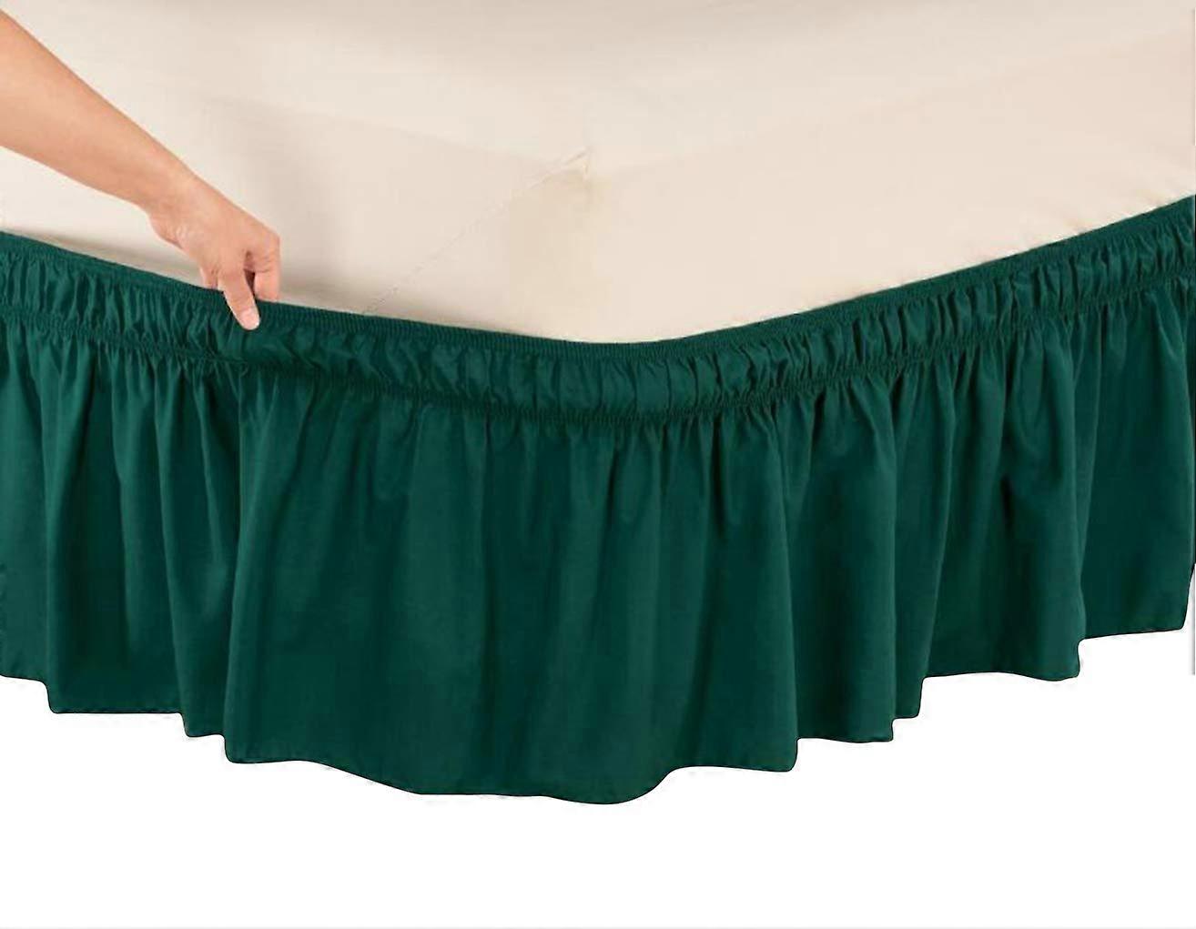 Wrap Around Bed Skirt, Elastic Dust Ruffles, Solid Color Bedskirt,Queen and King, 15' Drop (Hunter, Full)