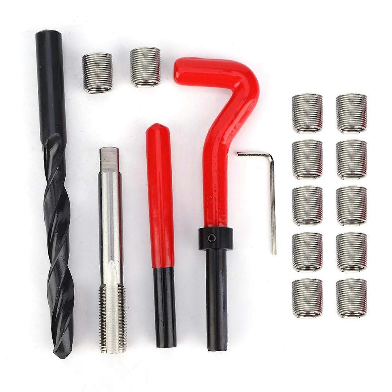17Pcs Thread Repair Kit M12 x 1.25 Threaded Inserts Stainless Steel Twisted Drill Wrench Threaded Insert Tools Set for Automotive Repairing