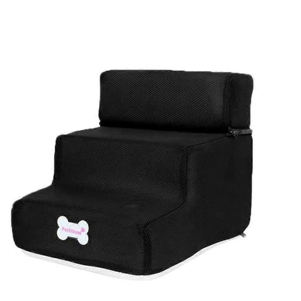 折りたたみ式ペット階段カバー3ステップ小型犬用折りたたみ式犬用階段カバー取り外し可能で快適な滑り止め犬用スロープ(ブラック)