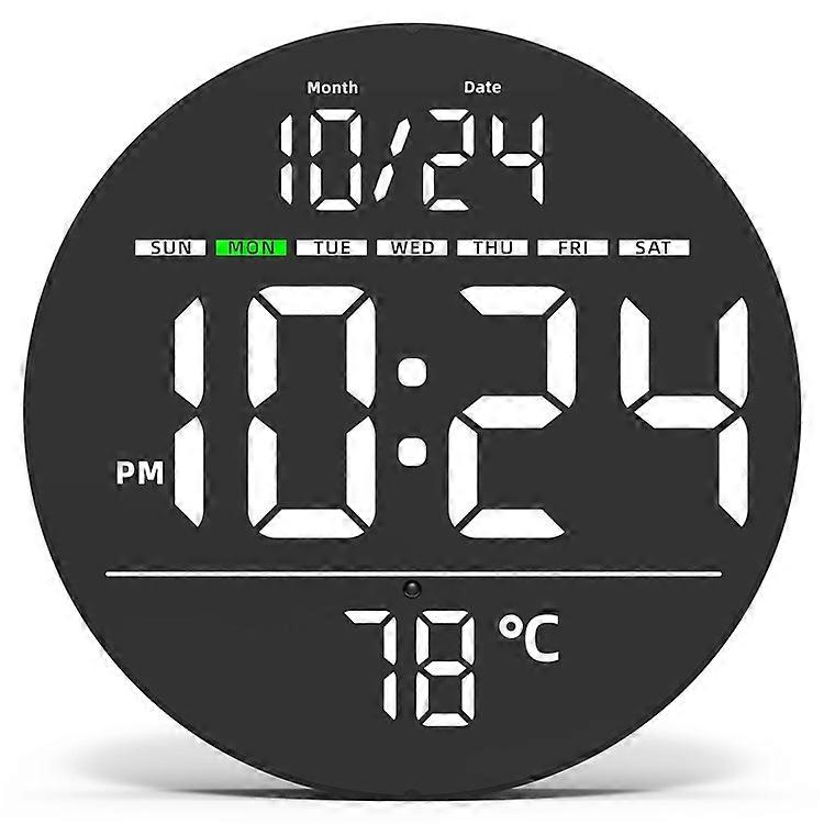 LLR083 20cm Diameter Multifunction LED Digital Wall Clock with Temperature Date Week Display