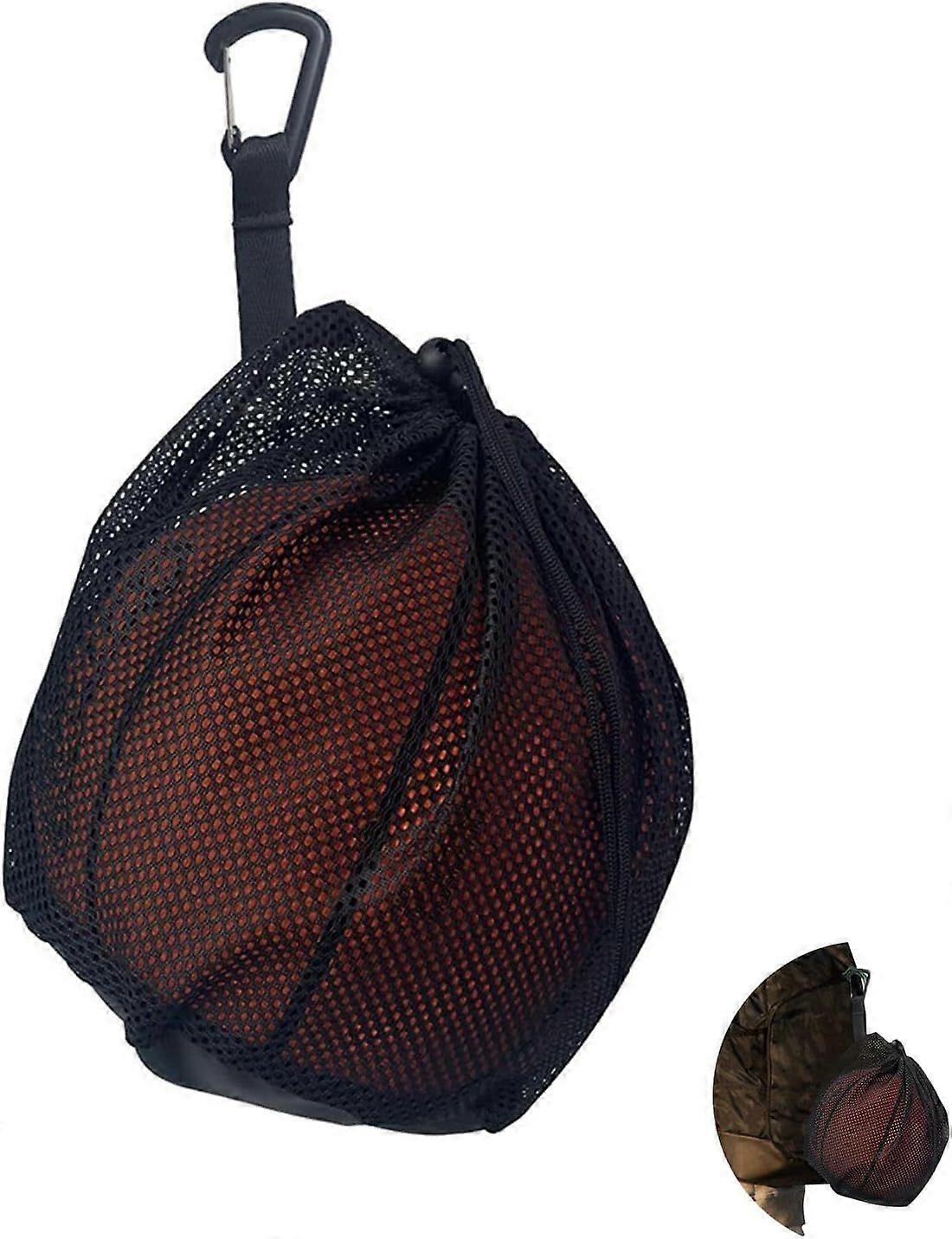 Portable Ball Bag with Drawstring and Hook, Ball Net for Carrying Basketball, Volleyball, Football, Ball Bag for Athletes and Coaches (Black)