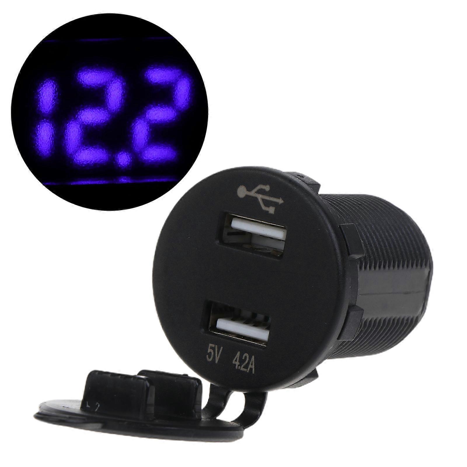 Universal 12v Dual USB Car Boat Charger Socket Cigarette Lighte Sockets with LED Voltmeter Digital Display Charger  Blue