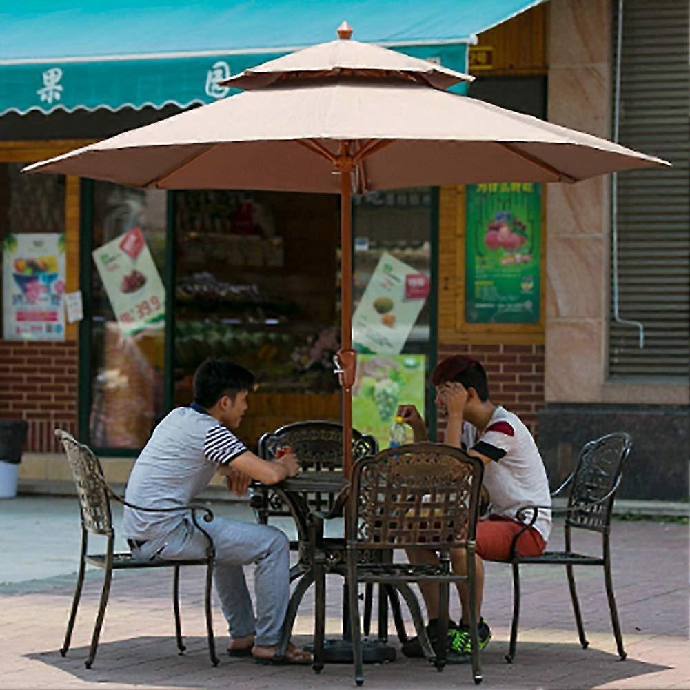 Terrassenschirm 8.9 Ft Patio Umbrella For Pool And Pavilion With Cement Base Windproof Khaki Double Layer Reinforced Ribs