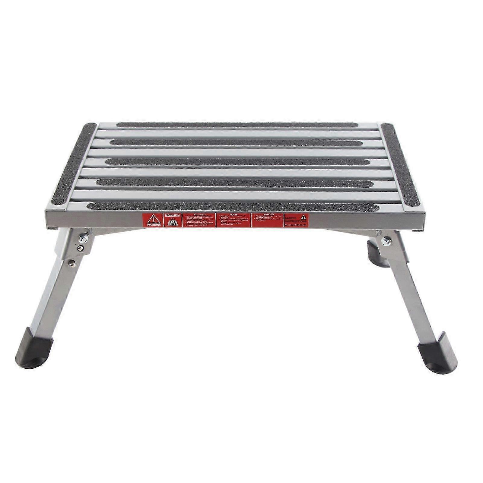 Multifunctional RV Step Stool with Rubber Feet, Stable Aluminum Alloy, Foldable Silver Gray Design