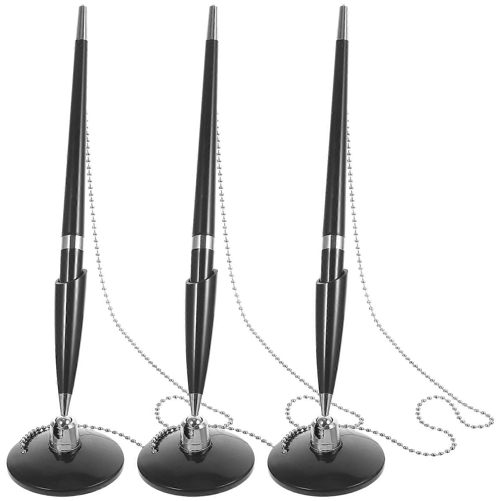 3pcs Multi Function Sign Pens with Chain – Vertical Standing Business Signature Pens for Office & Hotel Use, Comfortable Shell & Smooth Writing Ink