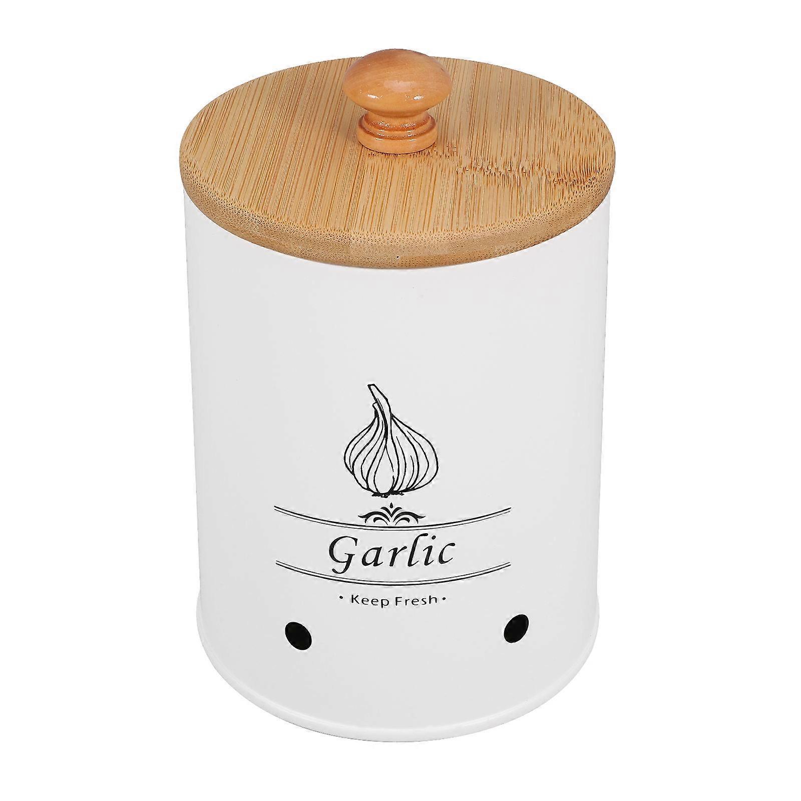 Garlic Keeper Home Ginger Keeper Kitchen Storage Canisters Round Lid Metal Simple Design 1Set