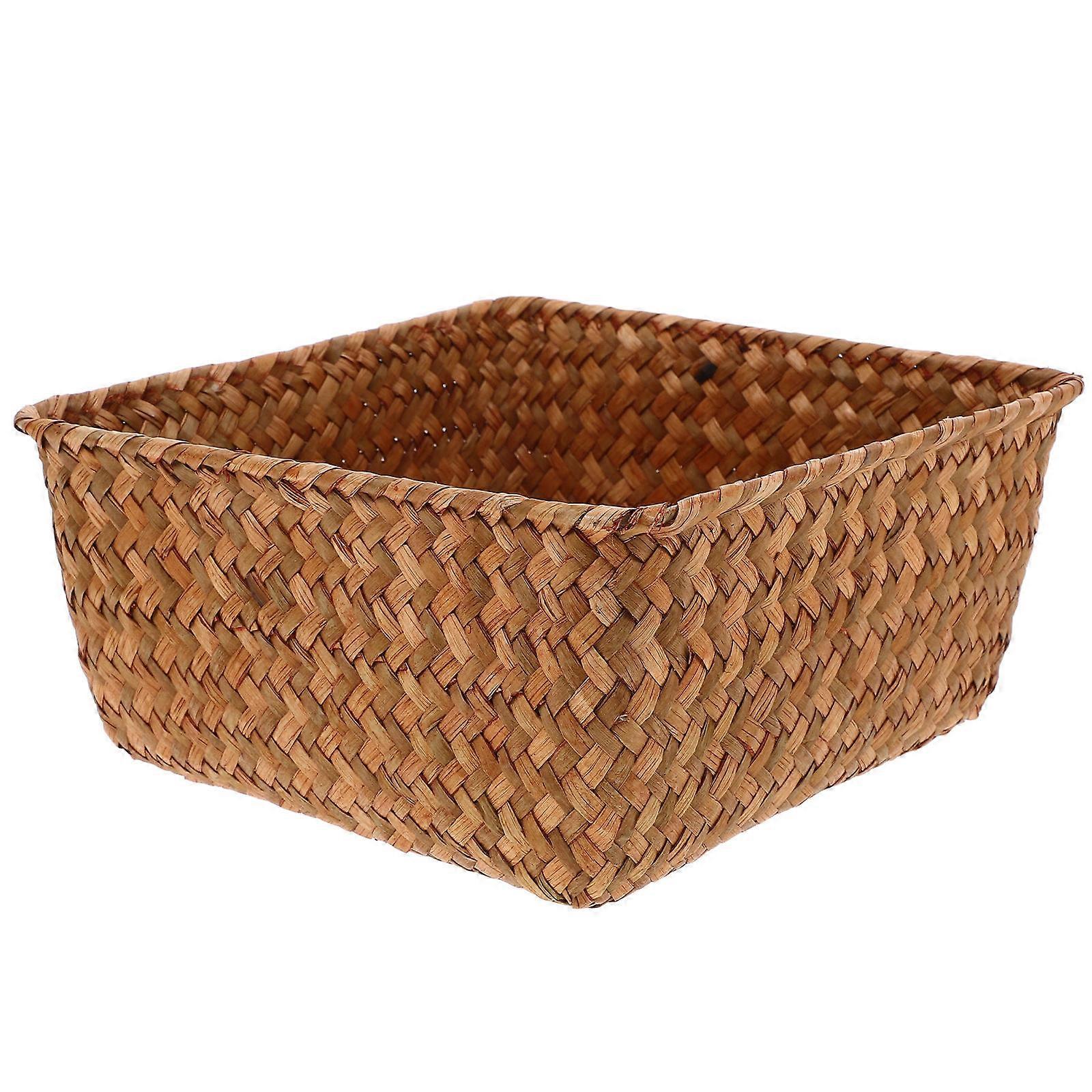Woven Grass Basket Rectangular Shape Natural Decor Item Kitchen Storage 1Set
