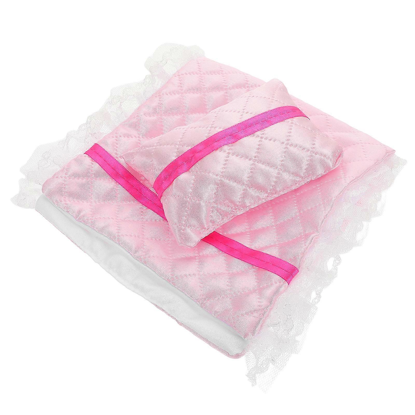 Dolls Bedding Set Miniature Pink Fabric Decorative Bedroom Accessory 1Set