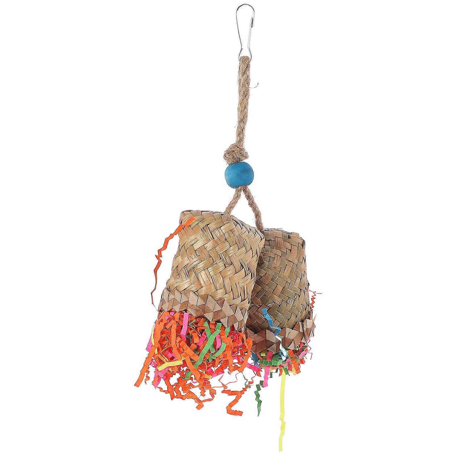 Hanging Bird Shredding Toy for Parrots – Durable Palm Leaf Weaving for Chewing, Biting and Cage Enrichment Play