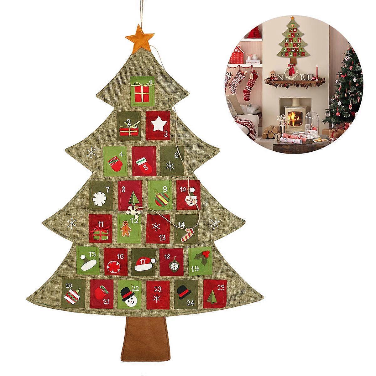 Hanging Christmas Countdown Advent Calendar Christmas Tree Wall Hanging Red 64 * 89cm 1Pack
