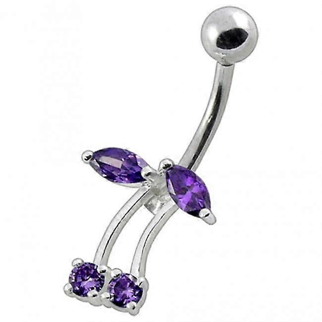Fancy Jewelled Silver Non-moving Bar Belly Ring