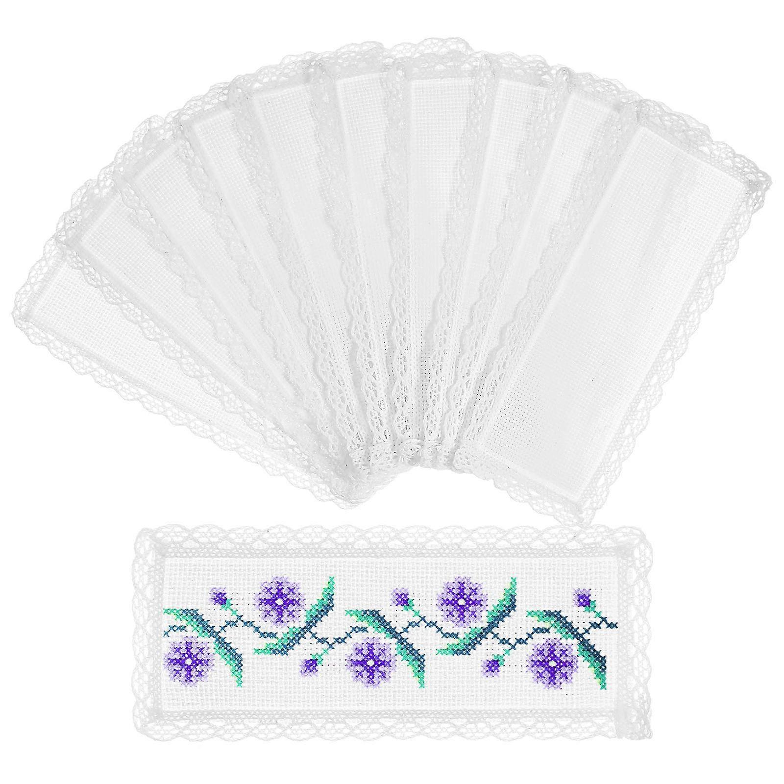 Embroidery Bookmark Blank Rectangular For Notebook Textbook present Giving White Polyester 10Pcs