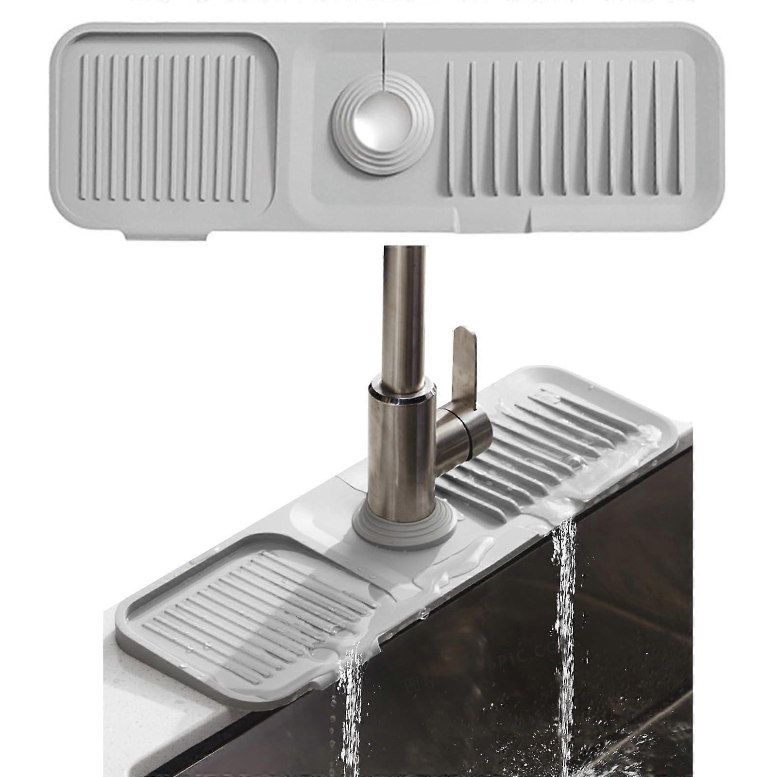 45*15cm Silicone Faucet Mat, Kitchen Sink Drying Mat(Light Grey)