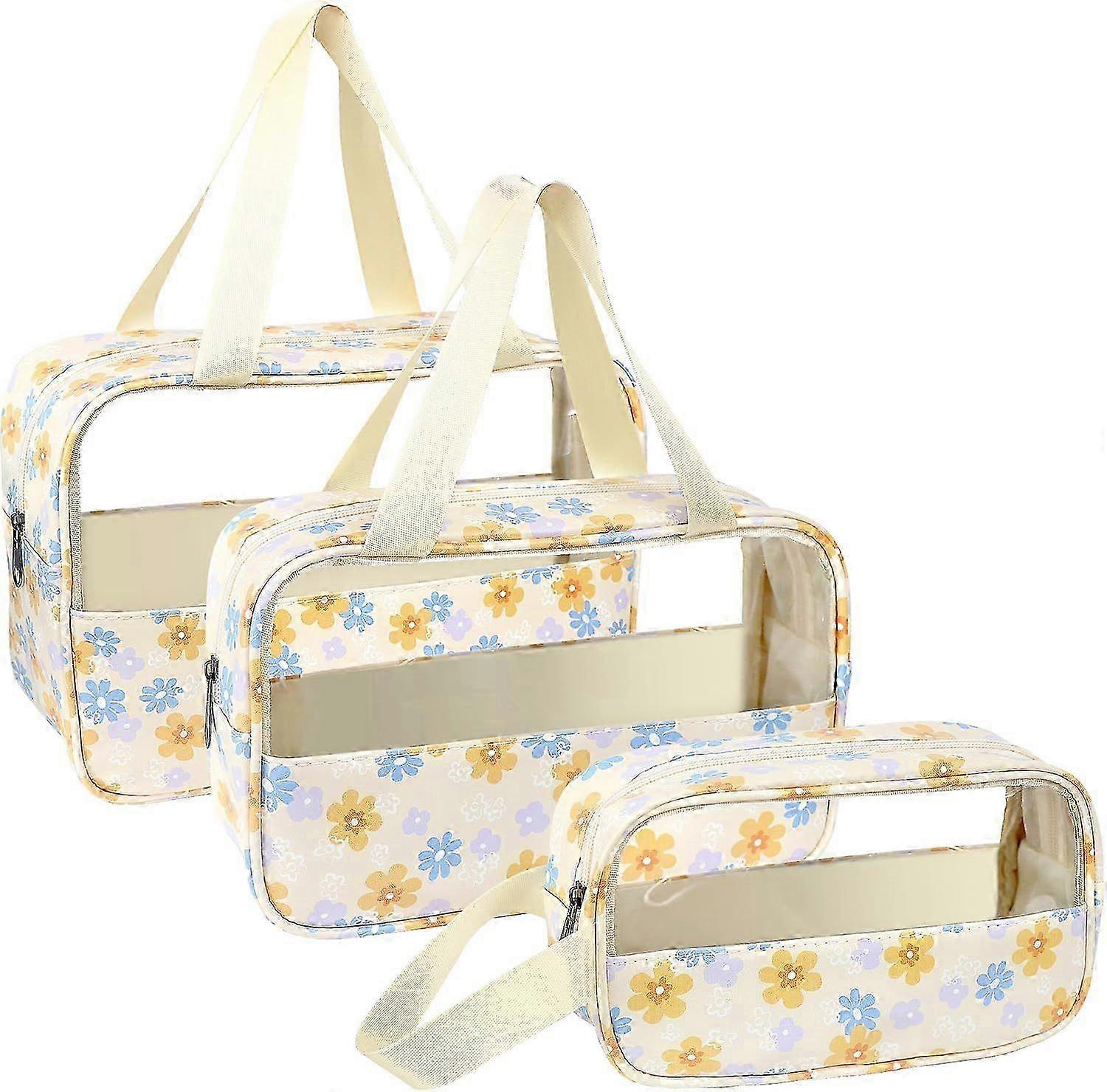 3pcsクリアトイレタリーバッグセット - 防水トラベルPVC化粧品バッグ - イエロー2024