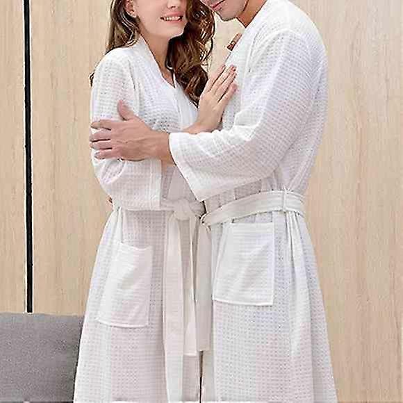 Unisex Home Water-absorbing Quick-drying Simple Home Couple Nightgown Solid Color Lace-up Long Nightgown Bathrobe