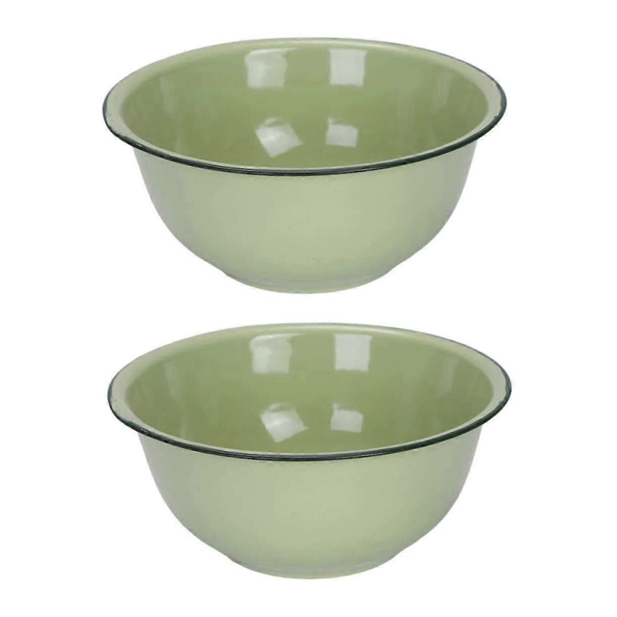 Enamel Bowls with Lid Large Noodle Bowls in Retro Style Green