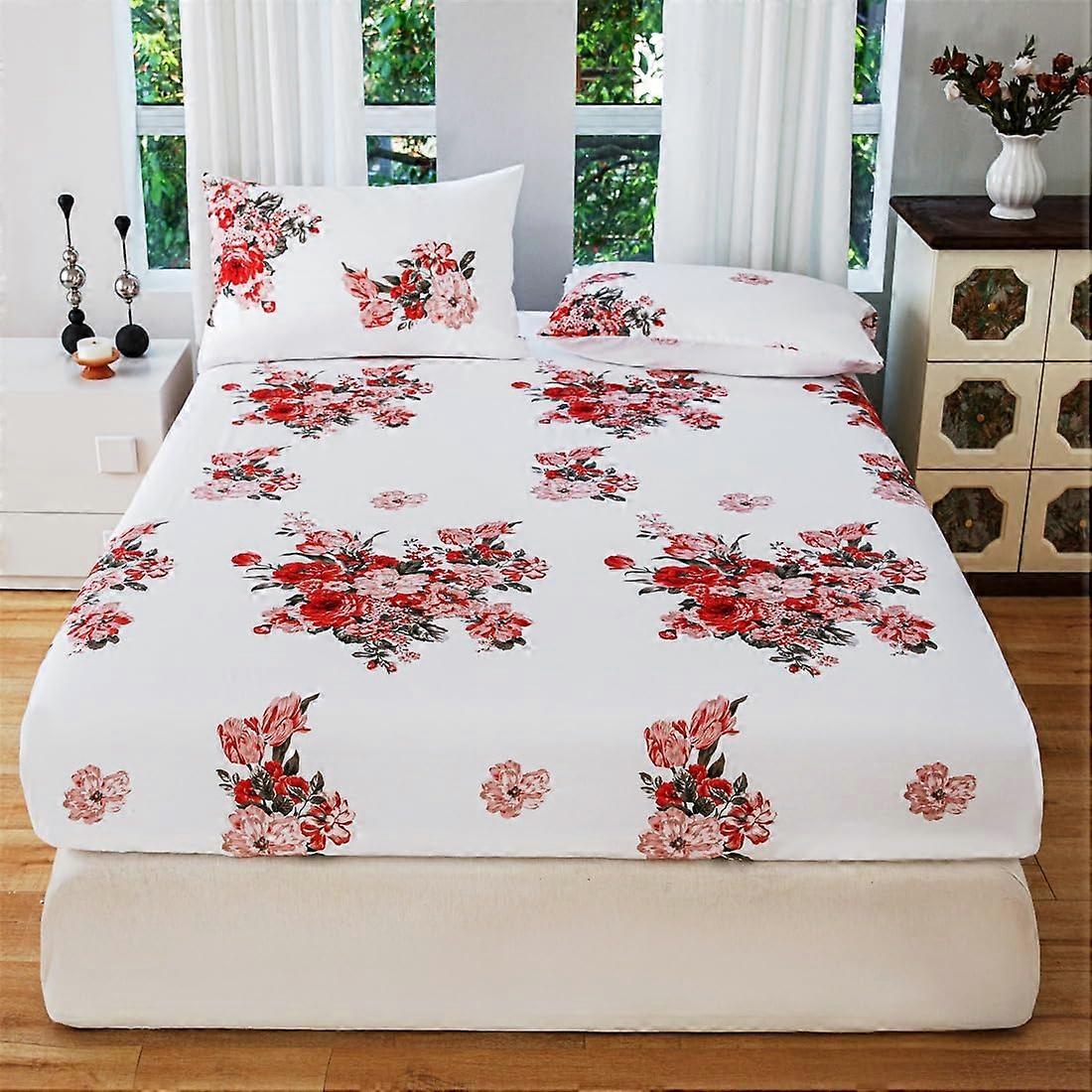 Botanical Pattern Bedspread - Microfiber Fitted Sheet with 30 cm Deep Pocket and 2 Pillowcases 50x75 cm, OEKO-TEX Standard, 150x200 cm