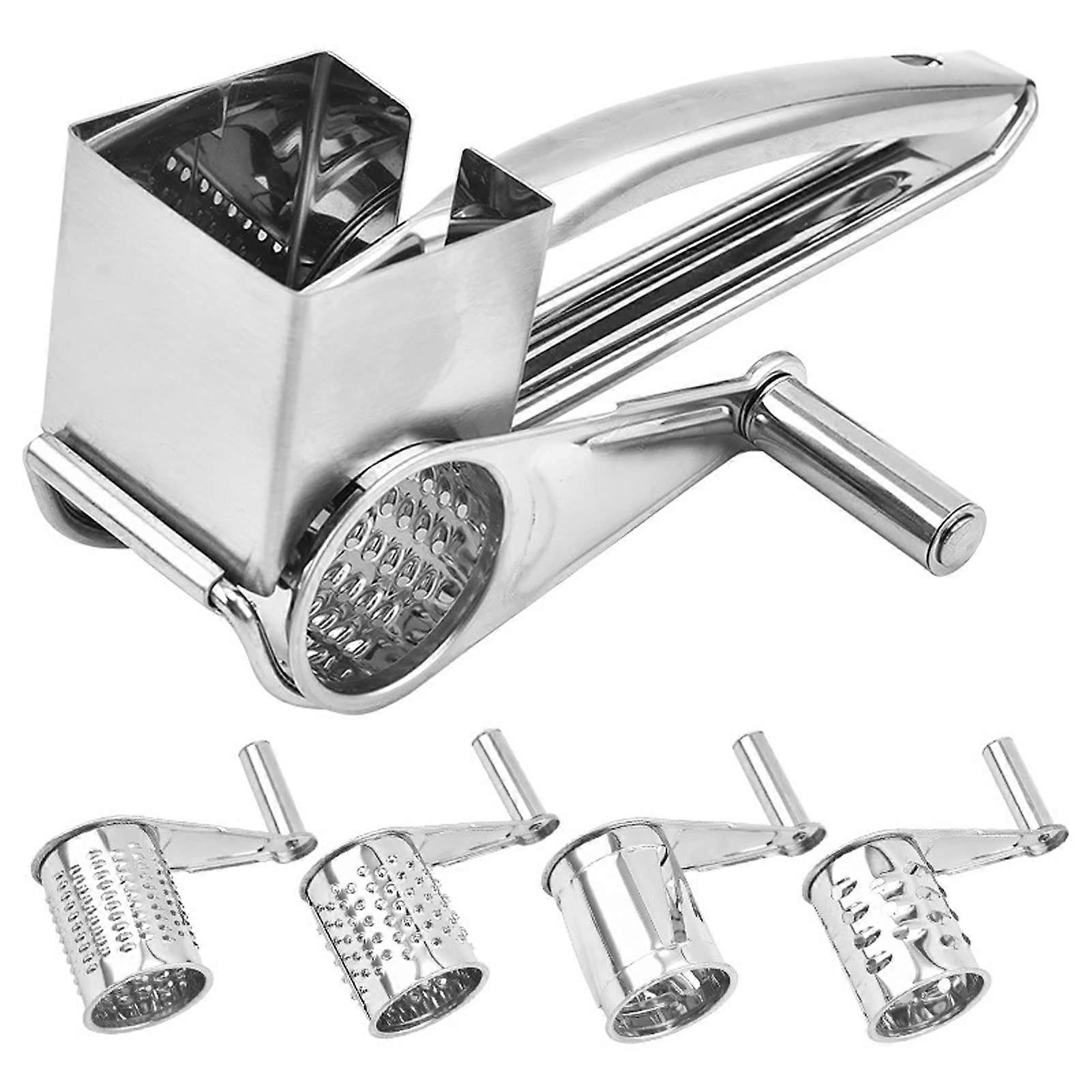 Handheld Rotating Cheese Grater with 4 Blades, Stainless Steel, Easy to Clean